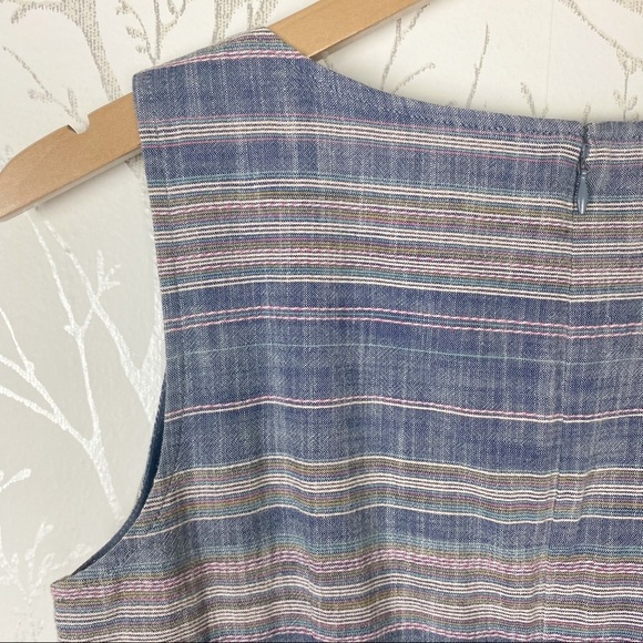 TALBOTS Sleeveless Cotton Stripe Split neck Sheath Dress 6 Blue Pockets - Picture 7 of 13
